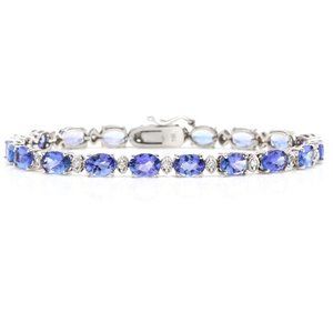 22.60 Carats Natural Tanzanite & Diamond 14K Solid White Gold Bracelet